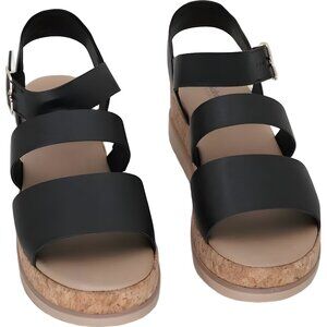 Dr. Scholl's Once Twice espadrille platform sandals black leather US 9M EU 40